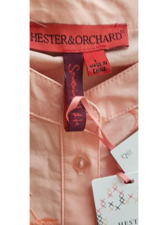 NWT HESTER & ORCHARD EMBROIDERED FLORAL BUTTON DOWN TOP BLOUSE MANDARIN LARGE - Picture 10 of 11